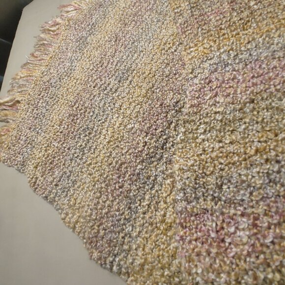 Handwoven Scarf Throw Pastel Textured Fringe  60 by 54 Tan Grey Mauve Multicolor - Picture 5 of 13